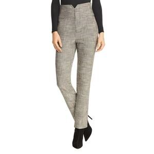 Rebecca Taylor Notch Houndstooth Plaid High Waisted Glen Pants, 6 Black Grey